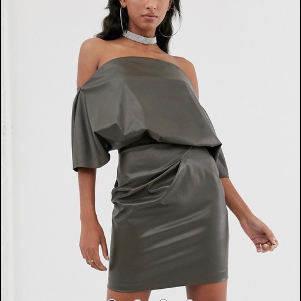 ASOS fox leather cold shoulder dress